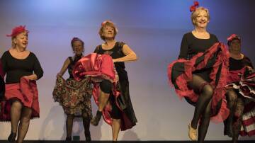 Gail Hewton (centre) and her students performing the Can Can. Picture by Barry Alsop, Wide Open Images