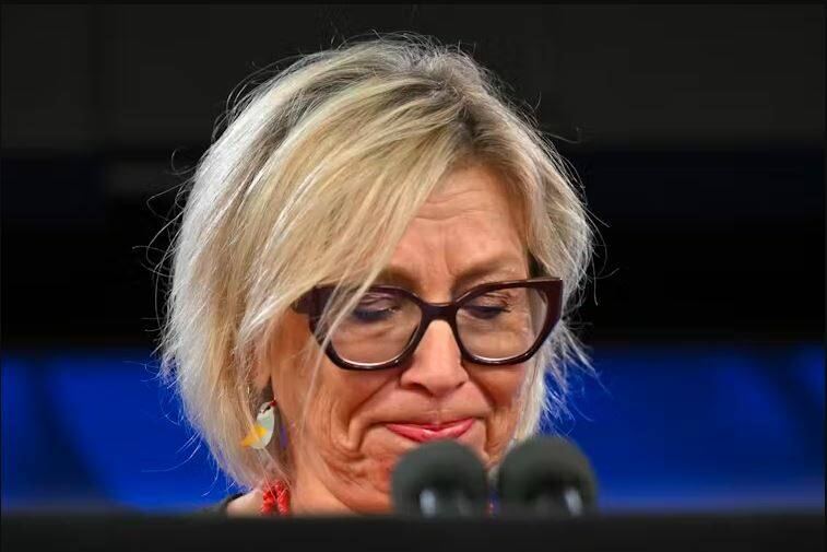 Rosie Batty addressing the National Press Club in early April 2024. Mick Tsikas/AAP