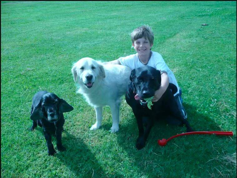 Luke loved animals. Pictured with his dogs Lilly, Zac and Sydney. Rosie Batty