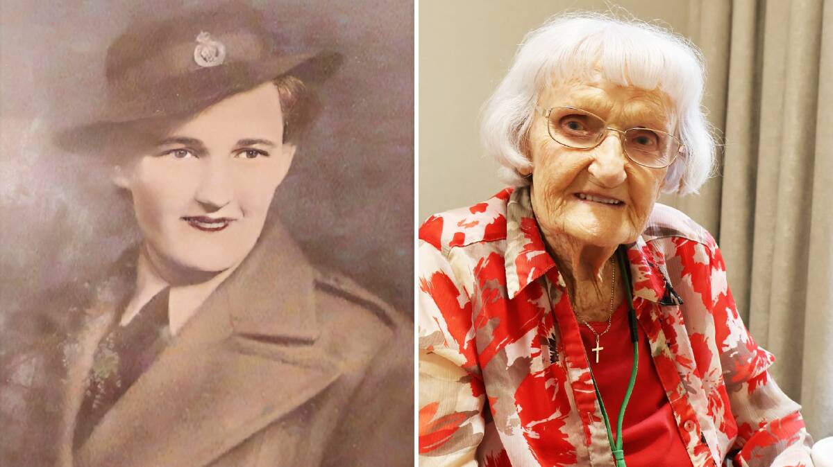 Left, Irene Dixon, 101, during her time with the Australian Women's Land Army. Right, Irene today. Pictures supplied