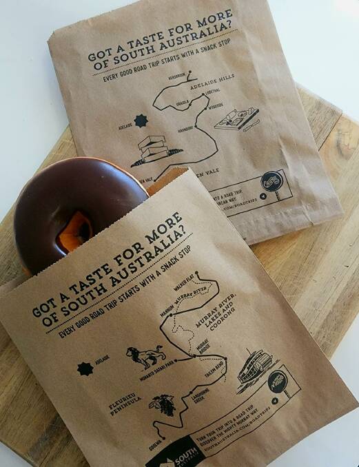 The bakery bags featuring road maps of different regions in South Australia. Picture supplied