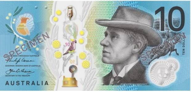 The Banjo Patterson side of the new $10 note. Photo: RBA
