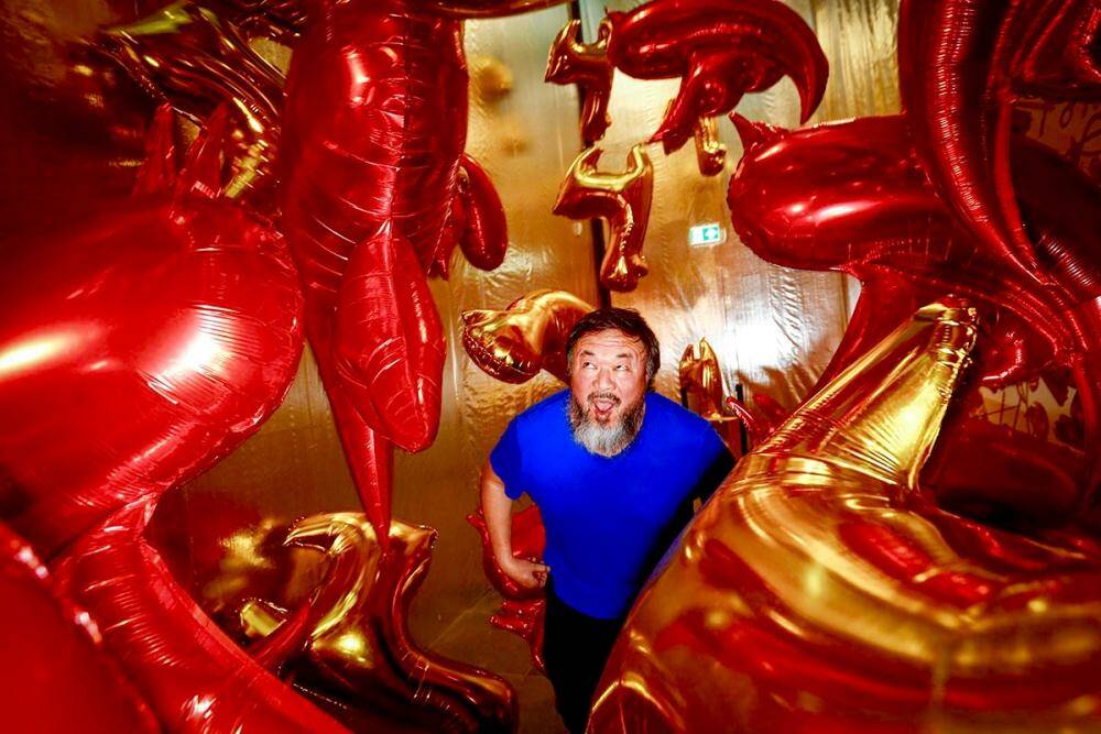 HIGH ART - Chinese contemporary artist Ai Weiwei at the NGV's Andy Warhol/Ai Weiwei exhibition. Photo: The Age/Eddie Jim.