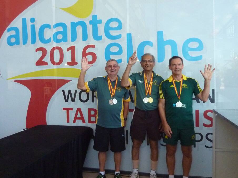 TABLE TENNIS TRIO – Medal winners Mick Wright, Buddy Reid and Craig Campbell at the Table Tennis World Championships in Spain.