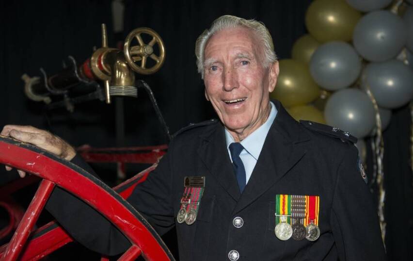 UNPRECEDENTED: Tamworth firefighter Gerry Cannon was formally farewelled at his retirement on Saturday night after 60 years in the job. Photo: Peter Hardin