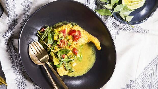 Rockling curry with fresh turmeric and ginger.Photo: Bonnie Savage