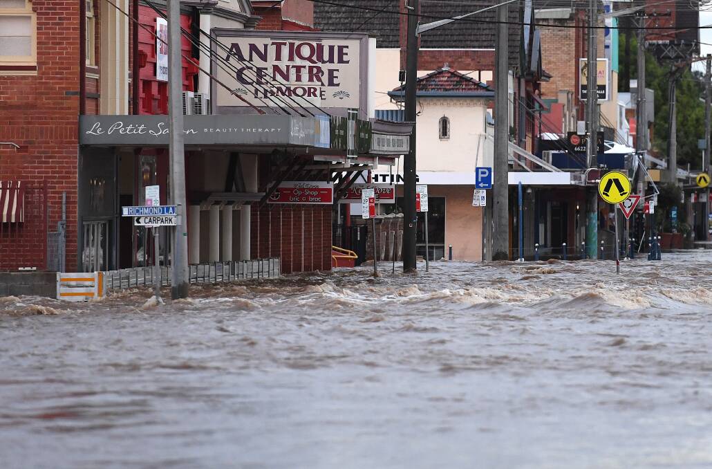 Lismore CBD flooded after the Wilson River breached its banks early Friday. Photo: AAP Image/Dave Hunt.
