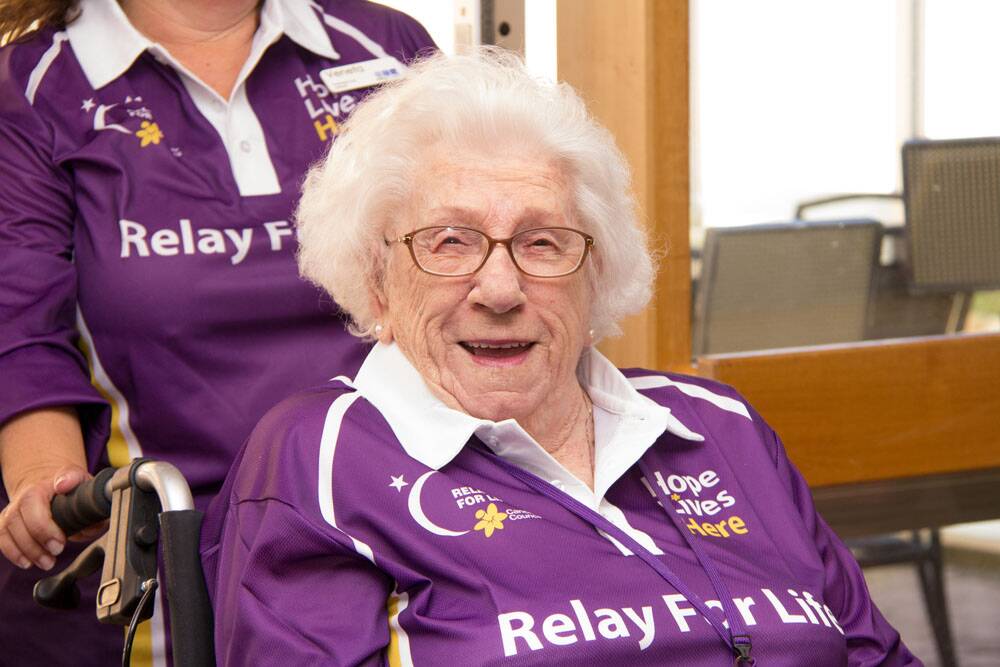 HAIR TODAY - 99-year-old Doris Thackeray before her shave for Relay for Life.