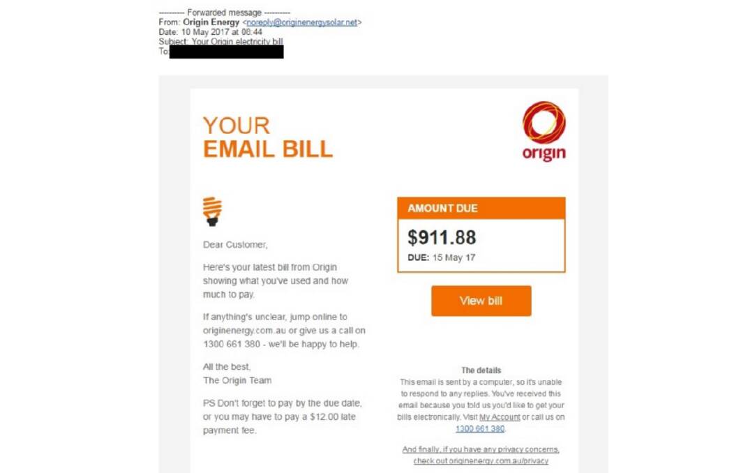 The scam email sent to tens of thousands of Australians on Wednesday morning.