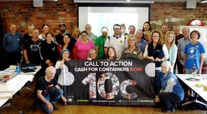 CAMPAIGN – Groups gather to promote a cash-for-container campaign in Victoria.