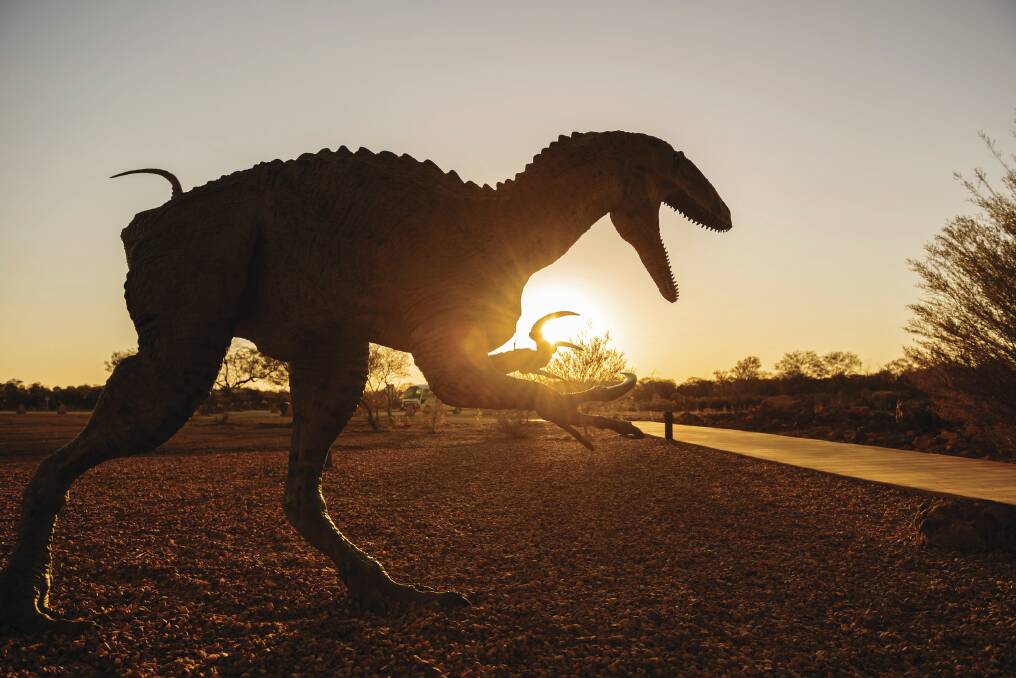 WELL-WORN TRAIL – Sunset at the Age of Dinosaurs in Winton, part of the Dinosaur Trail, where you can even take part in a dig.