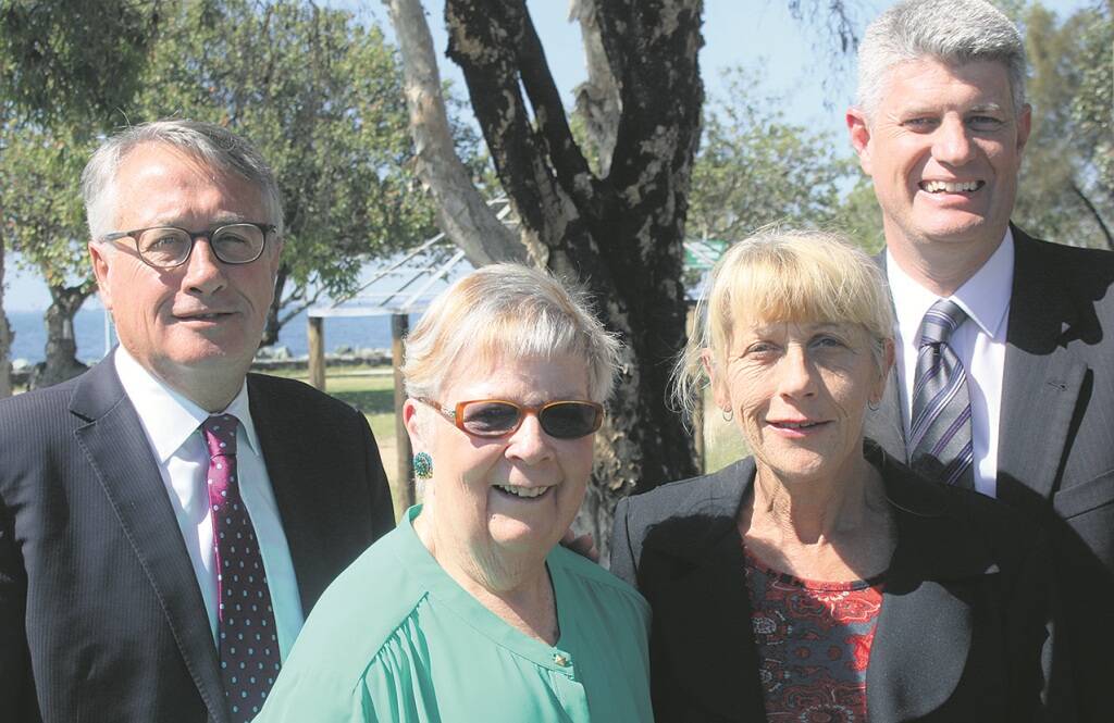 Federal Member for Lilley Wayne Swan (left) and state Member for Sandgate Stirling Hinchliffe with Eventide’s independent committee chair Denise Herbert and Save Eventide campaigner Sue Kimmins.