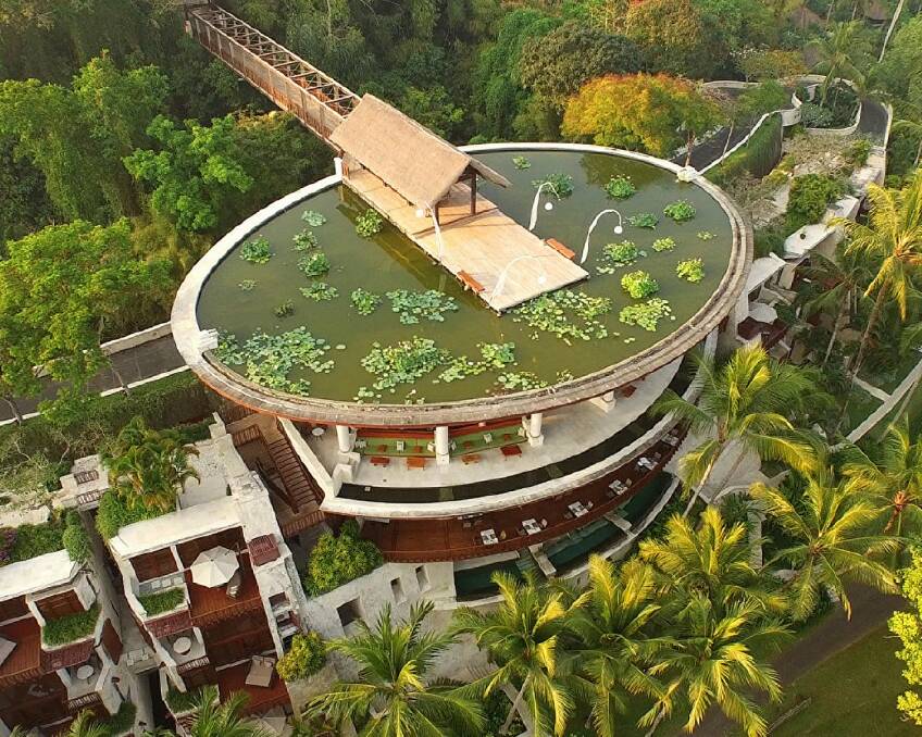 The resort's sky-high floating lotus pond.