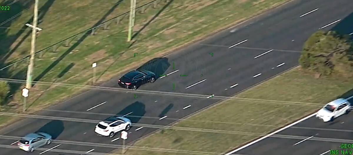 NSW Police tracked a black Maserati M161 station wagon in Sydney's west on Sunday night, which was reported stolen from a property in Lalor Park in Sydney's west earlier in the day. Picture: PolAir.