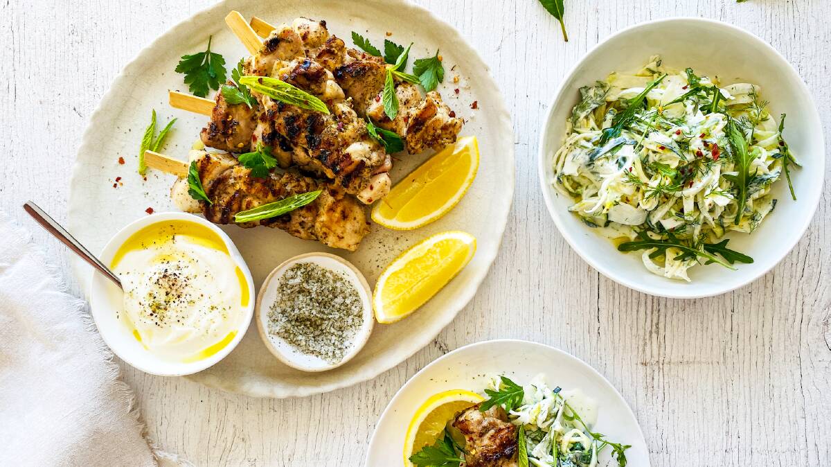 CLUCKY DAY: Grilled lemon myrtle chicken skewers.
