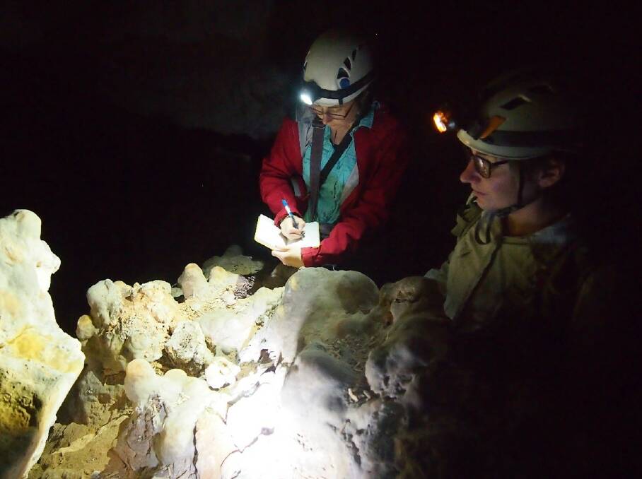 Pauline Treble and Katie Coleborn in Yonderup Cave, Yanchep National Park. Photo: Andy Baker