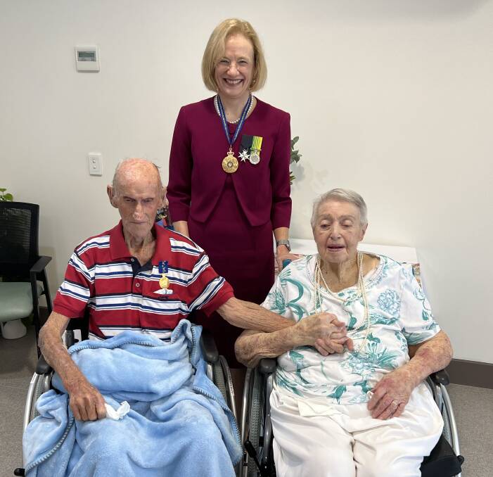 Brian and Lillian Kelly with Queensland Governor Dr Jeannette Young. Picture supplied