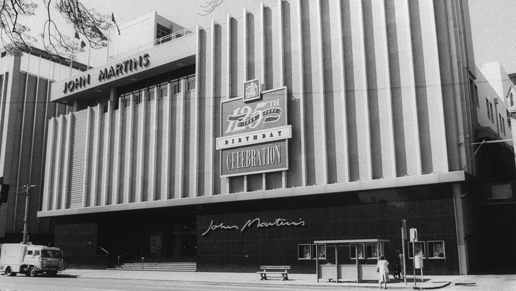 The North Terrace entrance to John Martins department store during the 125th Birthday anniversary celebrations, 1991. Picture by State Library of South Australia, B57939