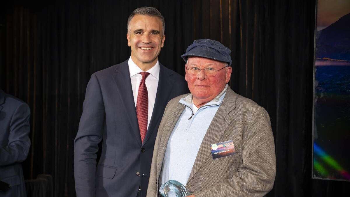South Australia premier Peter Malinauskas with Dr Mike Bossley AO at the 2022 South Australian Environment Awards in September 2022.. Picture by Darren Clements