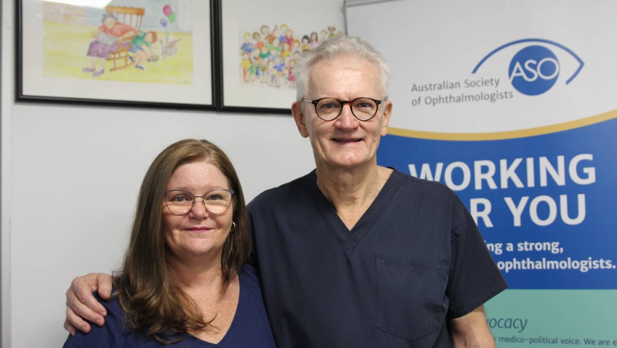 Ocular Melanoma survivor Susan Vine and Australian Society of Ophthalmologists member and ophthalmologist Dr Bill Glasson. Picture supplied