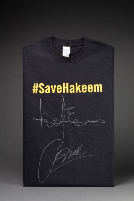 The #SaveHakeem t-shirt, chosen by 2023 NSW Australian of the Year, Craig Foster AM. Picture from NMA