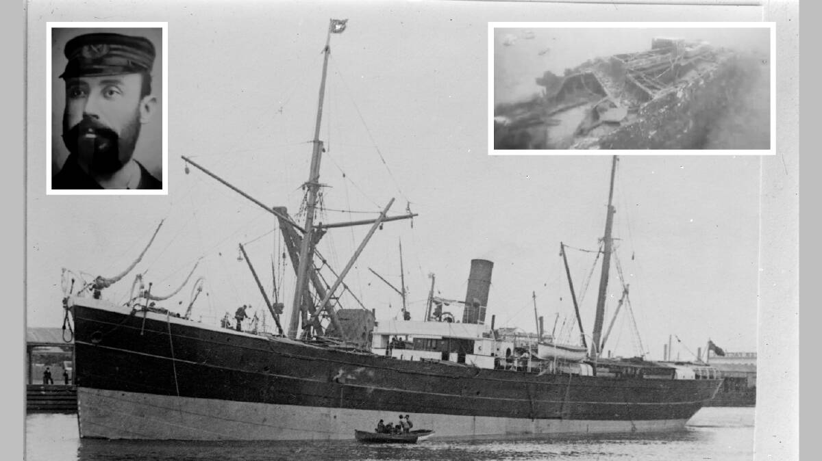 Captain Alexander Lusher, SS Nemesis above water, and a photograph of her on the sea bed. Pictures supplied, CSIRO