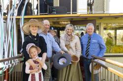 ALL ABOARD: The Pride of the Murray paddle wheeler has found a new home in Queensland. Pictured are L-R: Laura Mickan, Marisse Kinnon, Richard Kinnon, Fran Janke, Malinda Dady, and Longreach Mayor Tony Rayner. Photo supplied.