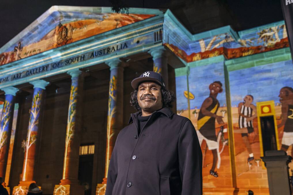 Vincent Namatjira outside the Art Gallery of South Australia. Picture by Sia Duff