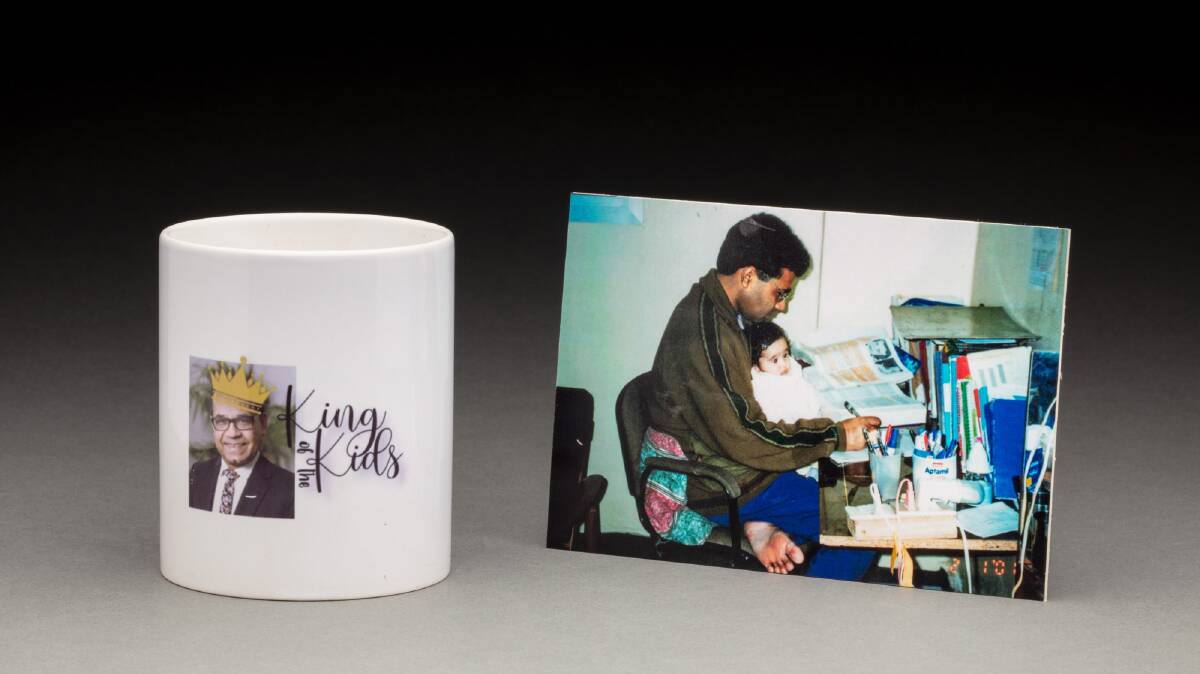 A coffee mug and photograph, chosen by 2023 Victoria Australian of the Year, Dr Angraj Khillan. Picture from NMA