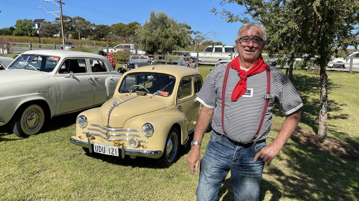 Colin Richmond with his 1955-build Renault 4CV at Maxwell Wines, McLaren Vale, for the McLaren Vale Vintage and Classic 2023. Picture by Anthony Caggiano