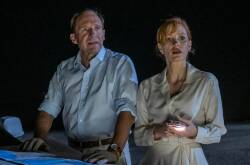 ON EDGE: Ralph Fiennes and Jessica Chastain star in 'The Forgiven', a new psychological thriller. Photo credit: Nick Wall. 