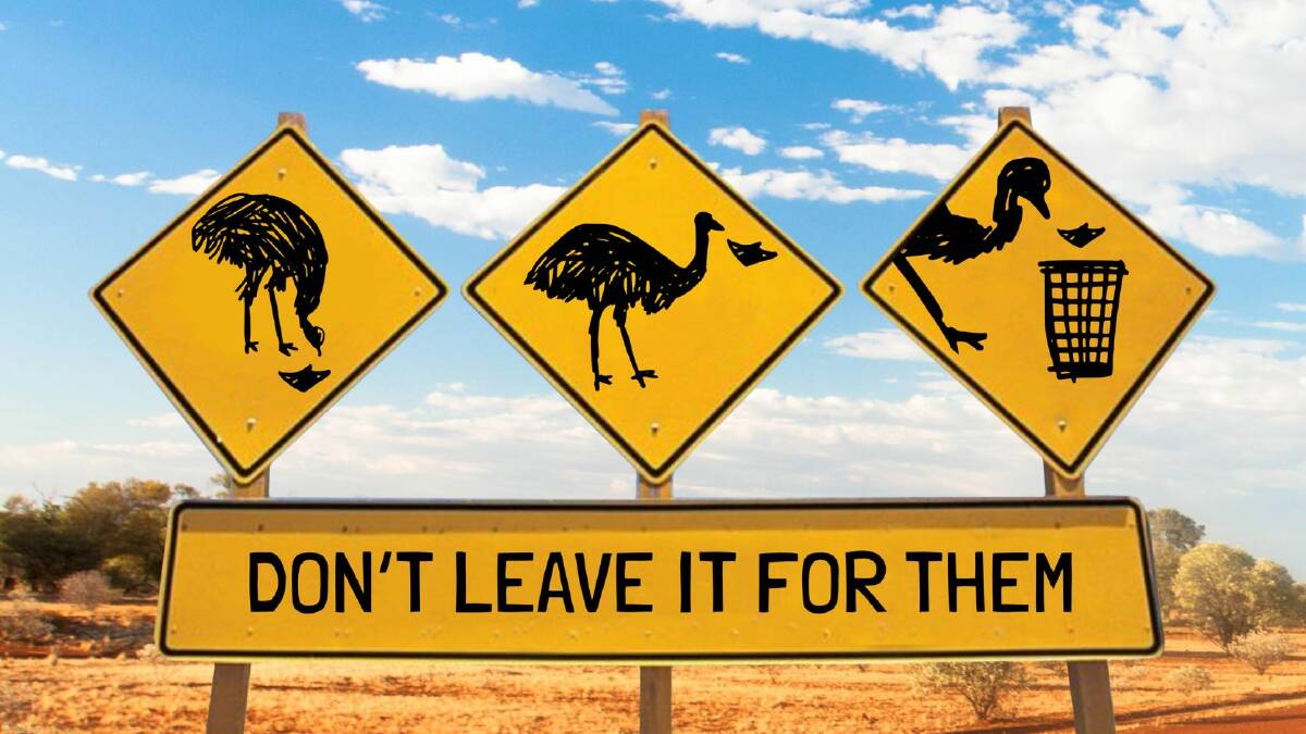 Signs appearing across the Outback as part of the Aussie Travel Code initiative. Picture supplied. 