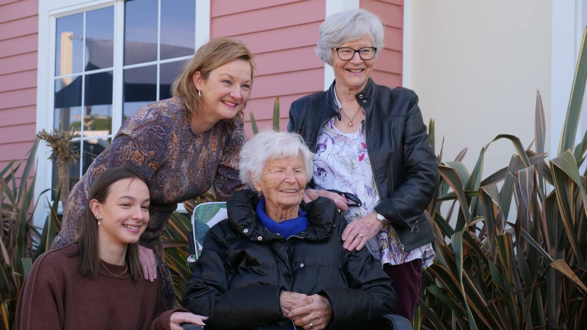 Catherina van der Linden and her great granddaughter Isabella, grand daughter Sam and daughter Mariella. Photo: Southern Cross Care.