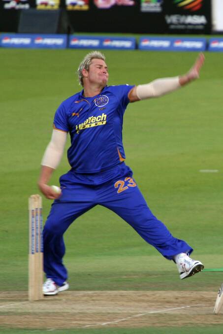 The late Australian cricketer Shane Warne bowling for the Rajasthan Royals against Middlesex at Lords cricket ground in London in 2009. Picture by Chris Brown