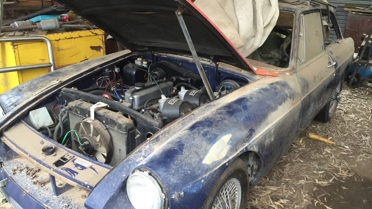 The MGB GT as it was found in a barn at Port Elliot. Photo supplied.