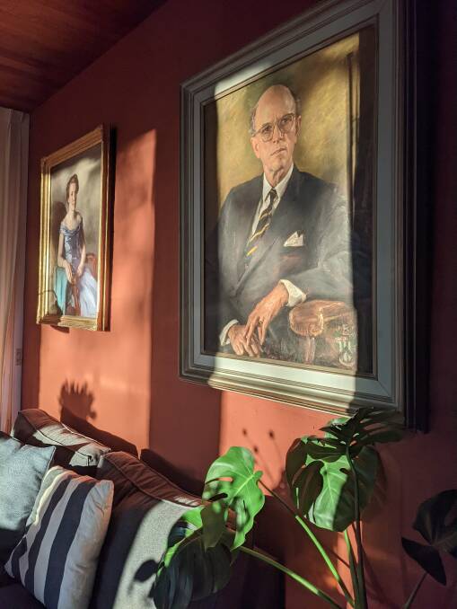 Portraits of Barbara and Gavin are hung downstairs. Image credit: Renae Schulz (@renaeschulzphotography)