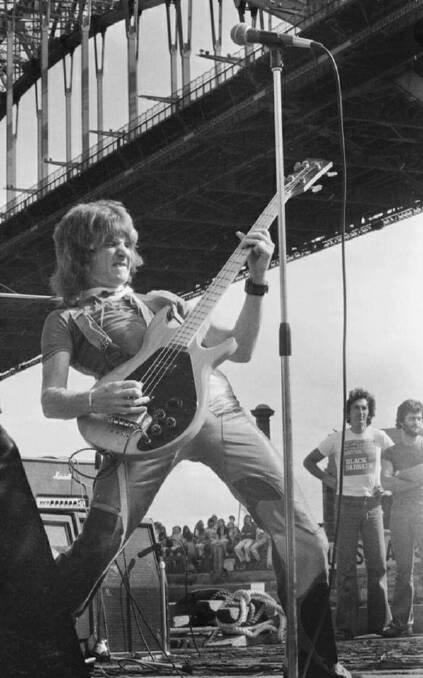 GOING OFF: Ted Mulry at the 2SM Stars and Stripes Concert in March 1976. The event was staged on a pontoon under the Sydney Harbour Bridge at Kirribilli. Photo:t Phillip Morris
