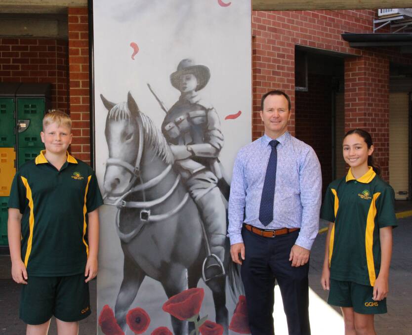 Golden Grove High School year 7 student Connor Wright, principal Peter Kuss and year 7 student Alexis Mackay. Picture supplied