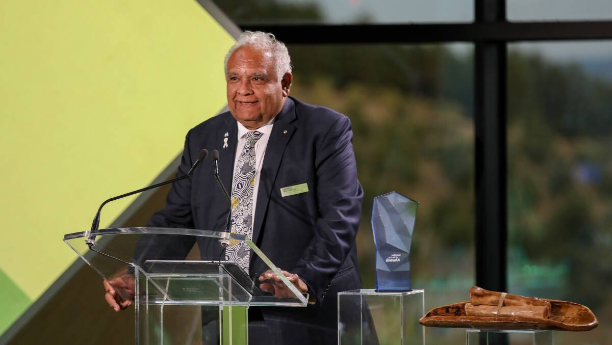 2023 Senior Australian of the Year award recipient, Professor Tom Calma AO, accepting his award on January 25, 2023. Picture by NADC/Salty Dingo. 