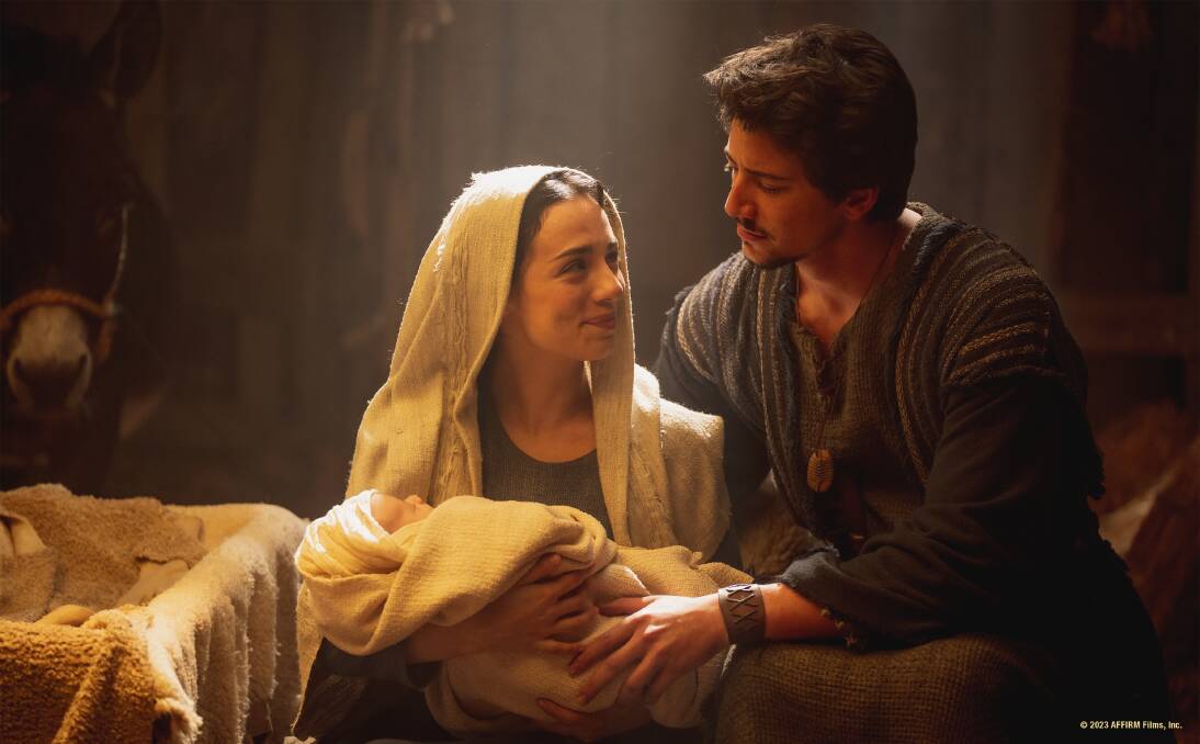 Fiona Palomo as Mary and Milo Manheim as Jesus in Journey to Bethlehem. Picture from Sony Pictures