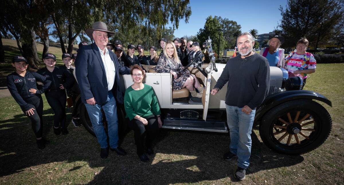 Toyota Tamworth Country Music Festival manager, Barry Harley; Tamworth Regional Council coordinator events and operations, Michaela Stevens, and local country music stars Aleyce Simmonds and John Krsulja, with representatives of the Tamworth City Dance Academy and Tamworth Pride Inc. Picture by Peter Hardin