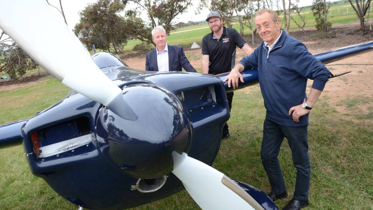 Danger zone: Pilots David Campbell, Lyndon Trethewey and Chris Sperou worry about the impact a proposed solar farm near Murray Bridge could have on air safety. Photo: Peri Strathearn.