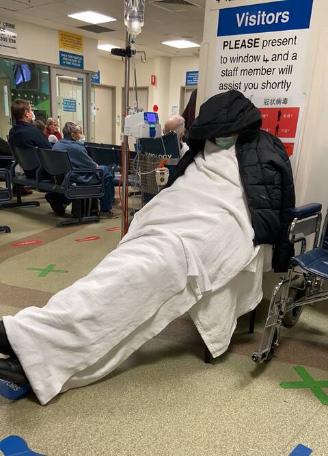 An 87-year-old Riverside man arrived at the LGH with pneumonia symptoms including low blood pressure, high temperature and delirium, but had to wait for nine hours in a plastic chair in the waiting room. Picture: supplied