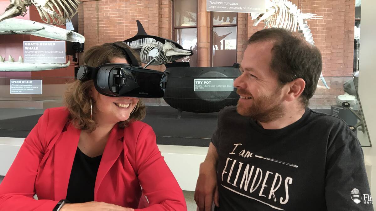 John McCarthy demonstrating the virtual dive to Femke Withag, of the Embassy of the Kingdom of the Netherlands (Canberra).
