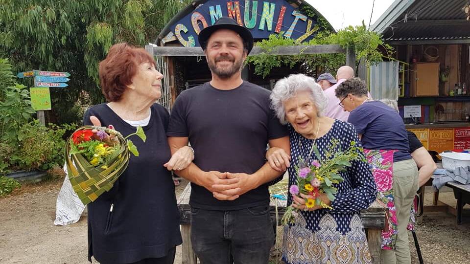 THEY'RE A NICE BUNCH: Participants June (left) and Betty with DIGnity mental health counsellor Michael at a DIGnity session at Oakines Community Garden in Dodges Ferry, Tasmania.