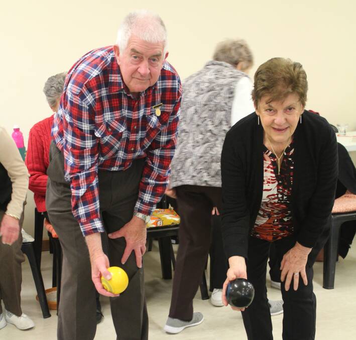 IN TRAINING: Associated Senior Clubs of SA secretary Geoff Beaty and Hallett Cove Senior Citizens Club member Neidra Blight are preparing for the indoor bowls competition in September.