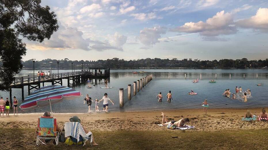 An artists impression of how the planned new Parramatta River swimming spot in Concord will look.