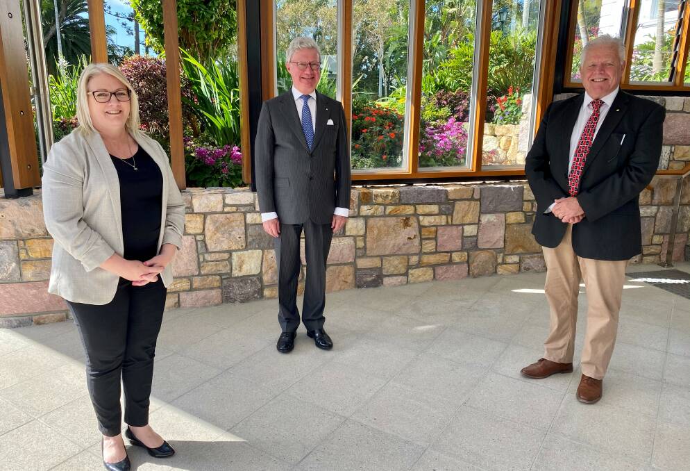THANK YOU: (l-r) Queensland Minister for Seniors Coralee O'Rourke, Queensland Governor Paul de Jersey and Volunteering Queensland President and Care Army volunteer Brett Williamson at Queensland's Government House.