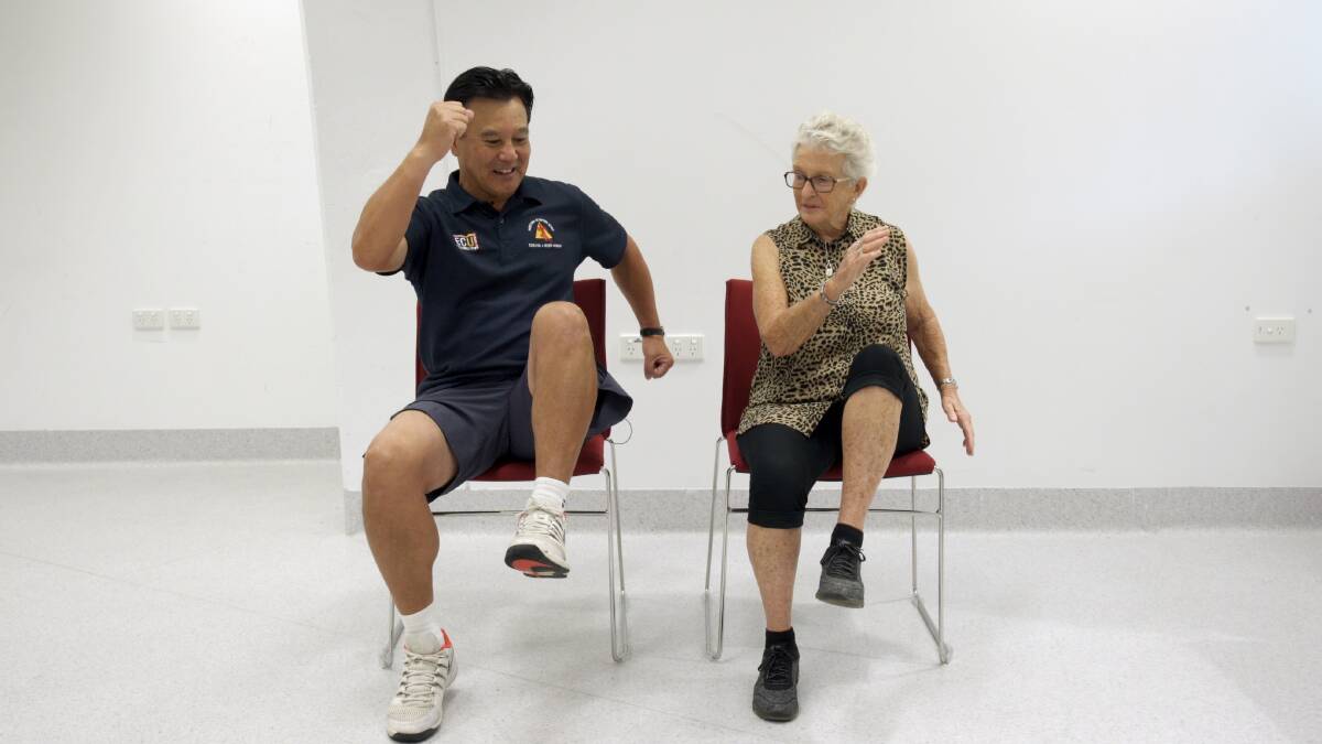 Professor Ken Nosaka with a senior participant in his exercise program designed to be done at home.