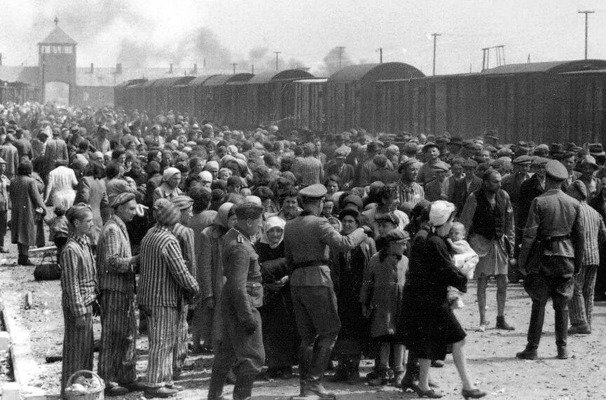 'Selection' of Jews on the ramp at Auschwitz-II-Birkenau in German-occupied Poland, May/June 1944, during the final phase of the Holocaust. 